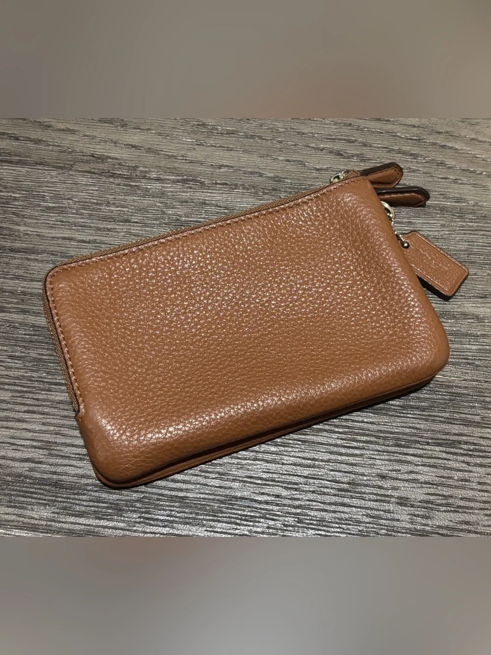 Coach Saddle Brown Pebbled Leather Double Corner Zip Wallet F66505